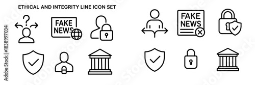 Ethical integrity, security, information protection, and legal decision making symbols