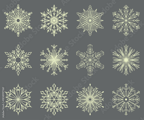Snowflakes icon collection. Graphic modern black and white ornament