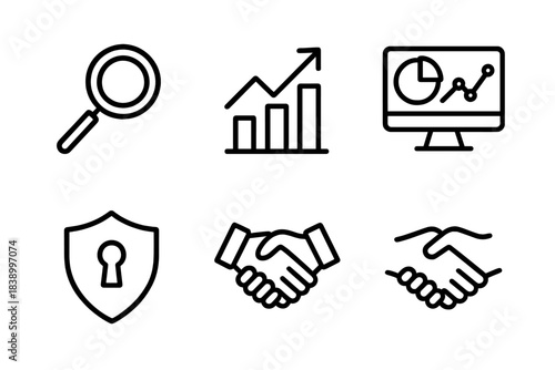 Outline symbols representing business analysis security and partnership concepts