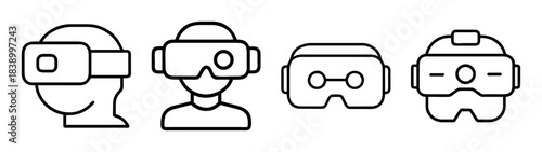 Future technology virtual reality headset digital device icons