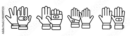 Outline icon set of various sport and work protective hand gloves