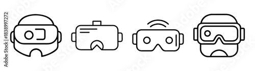 Virtual reality headset line icon set. modern vr goggles technology.