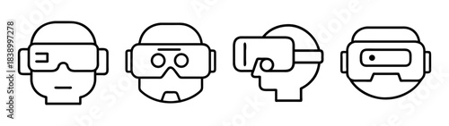 Virtual reality headset line icon set. modern vr glasses illustration.