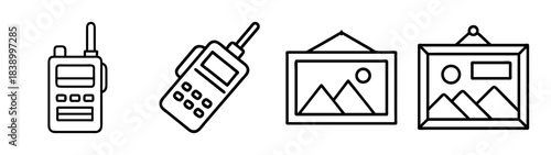 Communication radio walkie talkie and picture frame icon set