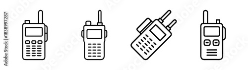 Set of walkie-talkie line icons for communication and security