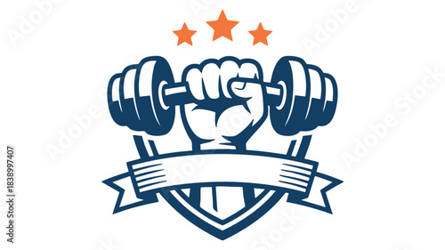 Hand gripping dumbbell fitness logo Vector