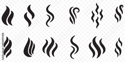 Fire steam or Line smoke doodle hand drawn set. smell waves from food or coffee and beverages sketch style.