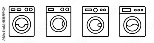 Washing machine line icons set for laundry, home appliance symbol.