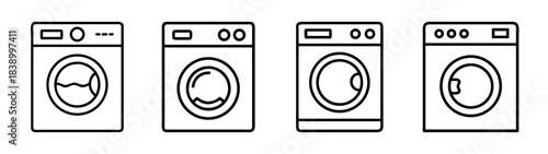 Washing machine line icons set, laundry appliance symbols vector