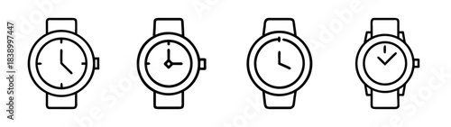 Four outline wrist watch icons representing time and schedule