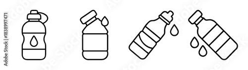 Fitness sport water bottle drink hydration liquid outline icons