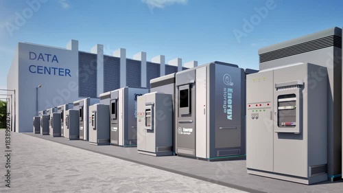 3d rendering energy storage systems or battery container units for data center 4k footage