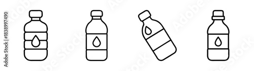 Water bottle line icons with liquid drop symbol, hydration concept