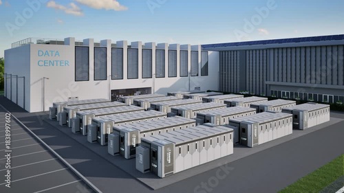 3d rendering energy storage systems or battery container units for data center 4k footage
