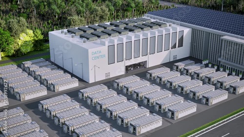 3d rendering energy storage systems or battery container units for data center 4k footage