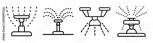 Irrigation sprinkler system equipment vector line icon collection