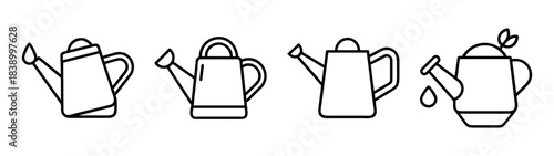 Gardening and plant care watering can line icons set collection