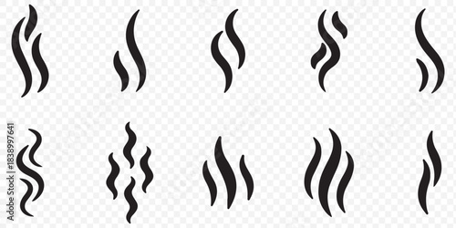Fire steam or Line smoke doodle hand drawn set. smell waves from food or coffee and beverages sketch style.