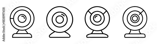 Line art webcam icon set for video communication and surveillance