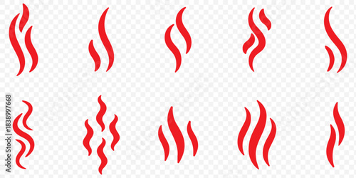 Fire steam or Line smoke doodle hand drawn set. smell waves from food or coffee and beverages sketch style.