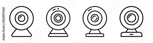 Webcam vector line icon set: video conference camera symbols