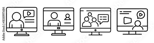 E-learning, video conferencing, online meeting, webinar icons