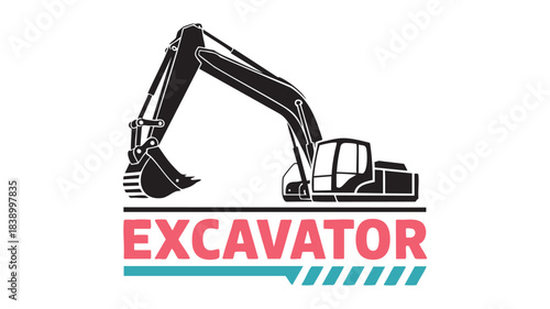 Excavator heavy machinery graphic icon Vector
