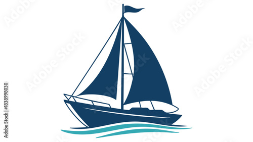 Blue stylized sailboat on waves graphic Vector
