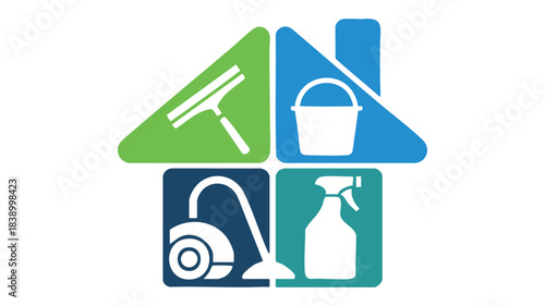 House cleaning service tools emblem