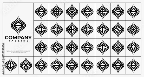Line swoosh abstract leaf letter A-Z logo set