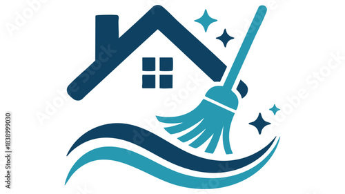 Home cleaning services broom emblem