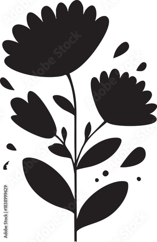 Black and white flower vector illustration: floral design element eps silhouette