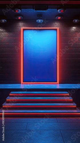 View of event stage with large LED screen, 3D illustration