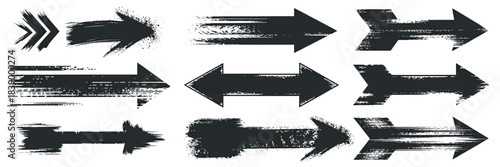 Grunge arrow brush vector illustration set . Grunge arrow paint	
