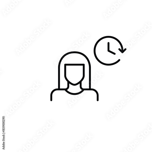Female user and clock. Activity logs and availability status. Pixel perfect, editable stroke vector icon
