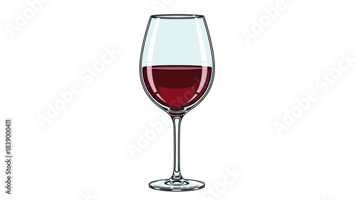 Illustration of red wine glass filled with wine for beverage and dining purposes