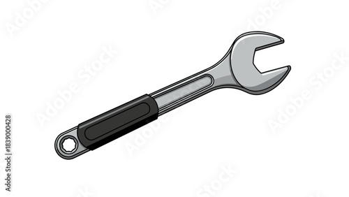 Silver adjustable wrench tool with black rubber handle for mechanic work