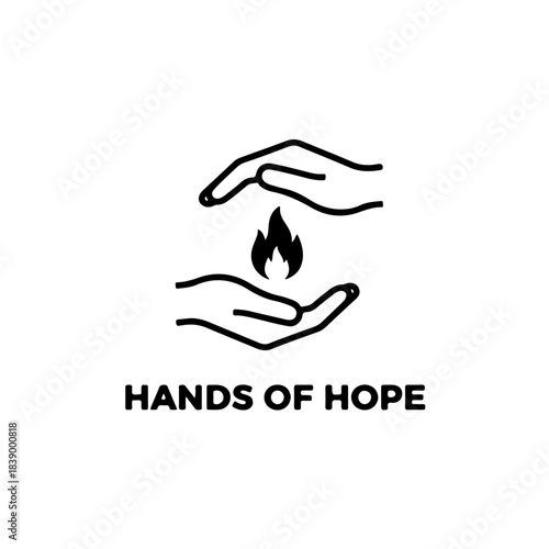 icon showing two cupped hands carefully holding a small flame or torch. Represents unwavering hope, resilience, empowerment, and the enduring fight against poverty