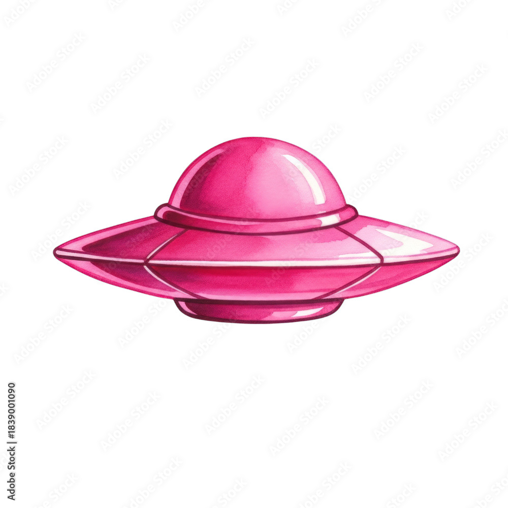 Fototapeta premium Watercolor Pink Flying Saucer isolated on a transparent background