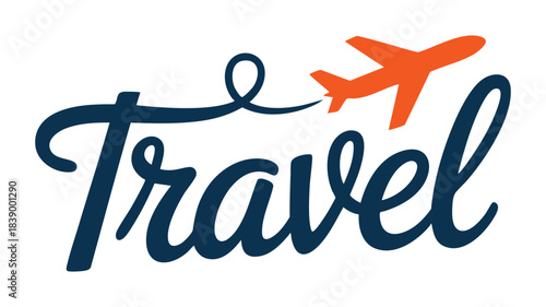 Travel logo with flying orange plane