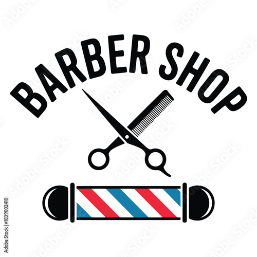 Barber shop logo with tools and pole