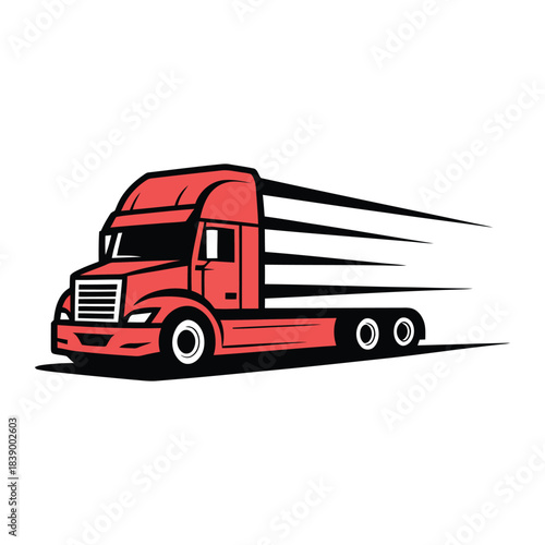 Red semi truck fast delivery service