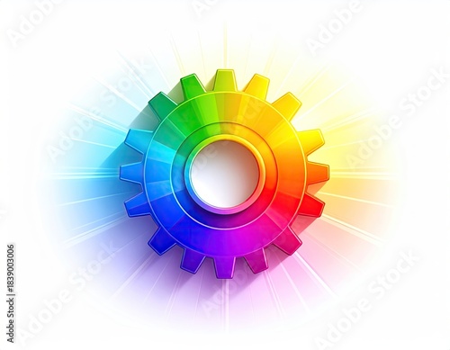 Wallpaper Mural A vibrant, colorful gear illustration radiating a spectrum of hues against a bright white background Torontodigital.ca