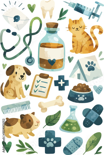 Veterinary Health and Pet Care Illustration