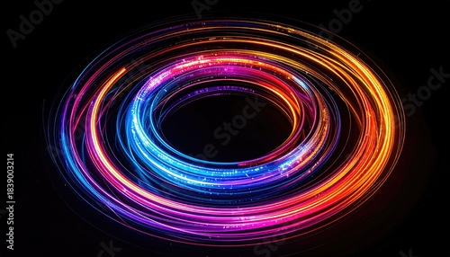 Wallpaper Mural Glowing colorful circular light trails against a black background Torontodigital.ca