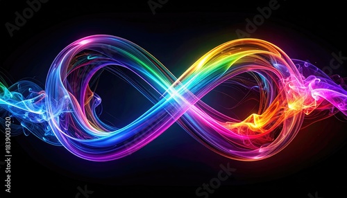 Wallpaper Mural A vibrant, flowing infinity symbol depicted with colorful light and smoky effects against dark background Torontodigital.ca