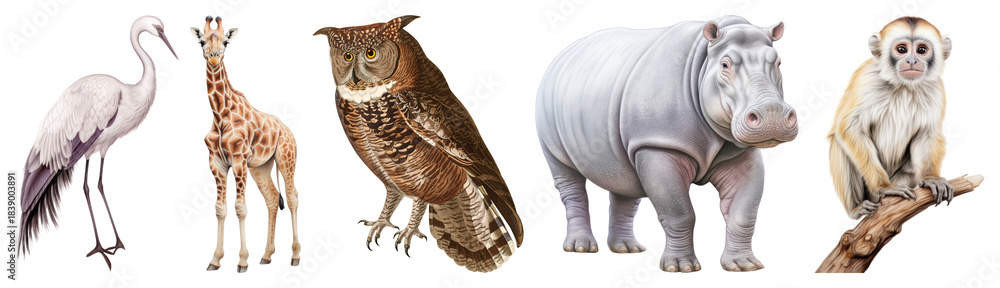 Fototapeta premium PNG Diverse wildlife animals together, element set on transparent background