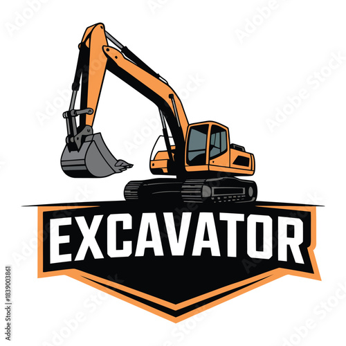 Orange excavator construction graphic