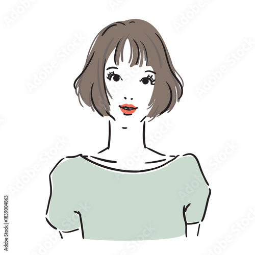 ボブヘアの可愛い女性上半身