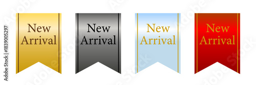 4色バリエーションで構成したフラッグ形 New Arrival ラベルセット